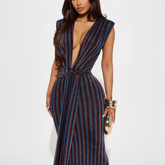 Holiday Dress Private Occasion Metallic Rainbow Maxi Dress - Multi Color - Picture 2 of 4